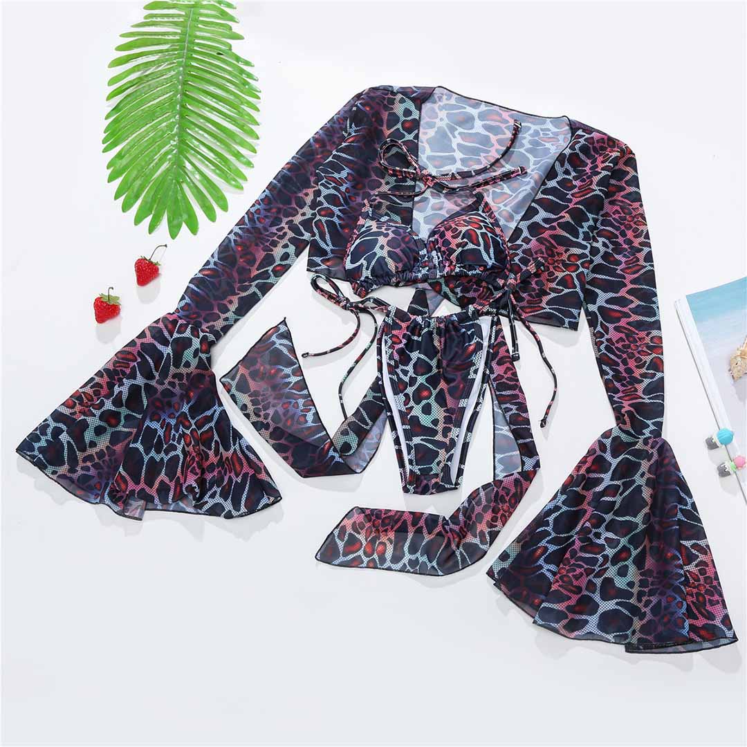

Бикини с принтом на шее, женский купальник, женский купальник, комплект из трех частей, купальник с накидкой S