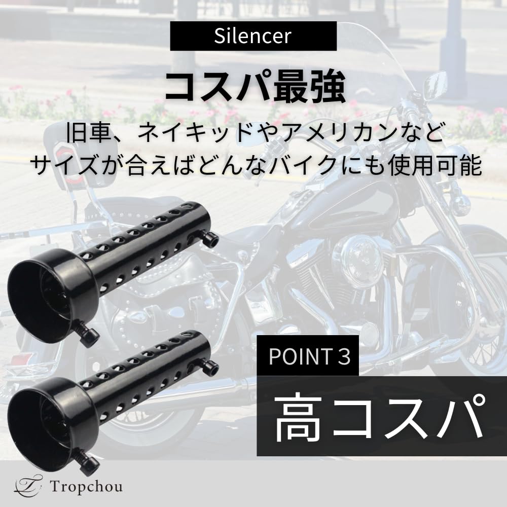 Tropchou Motorcycle Silencer Silencer Baffle Width 48mm with Volume Adjustment Set of 2 (48mm, Black)