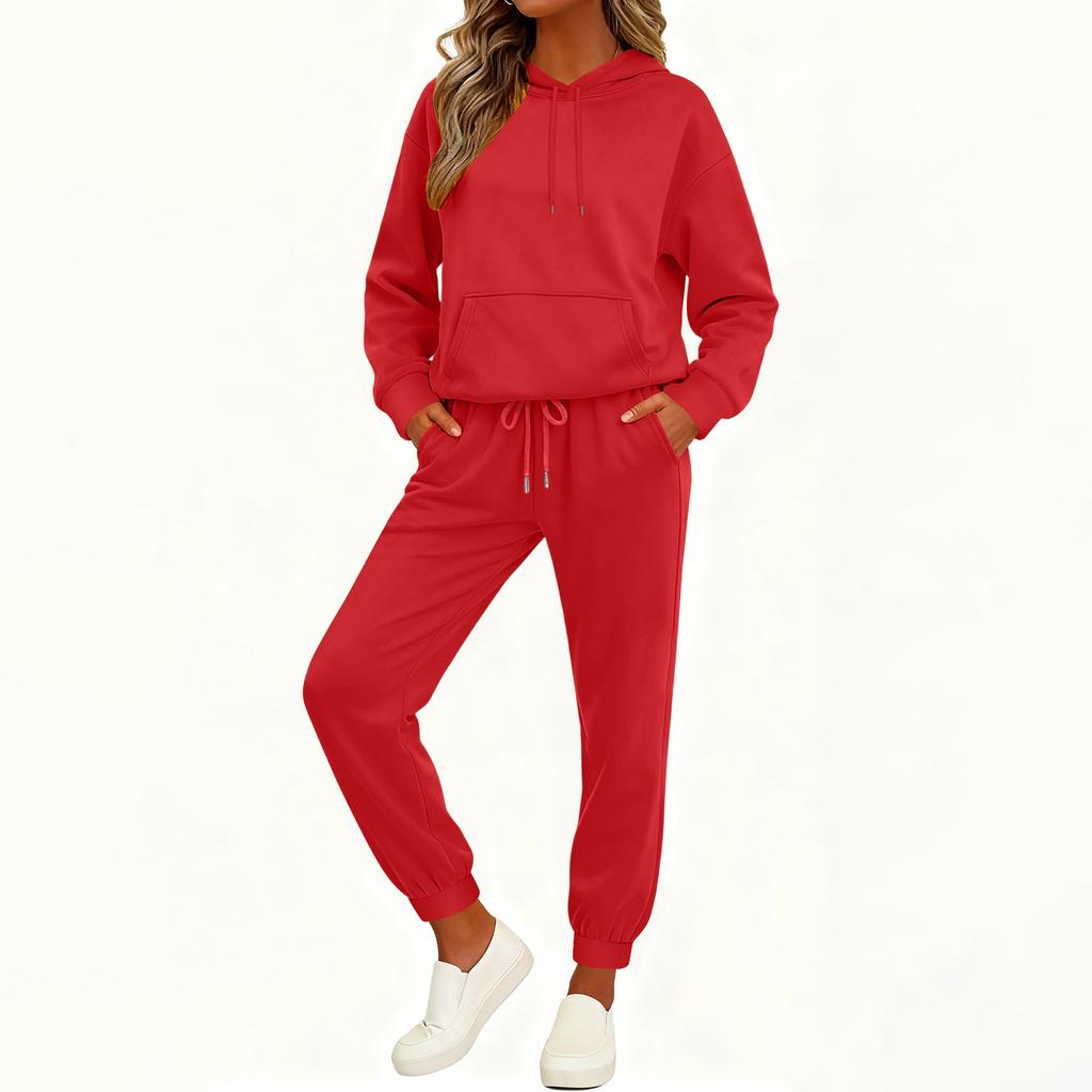 Women's Fashion Casual Solid Color Loose Hooded Sweatshirt Suit