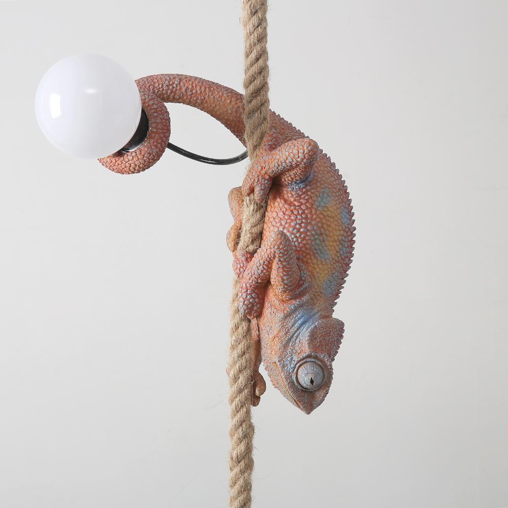 Resin White color chameleon Pendant Light For Living Room Hemp Rope Pendant Lamp Art Study Room Led lizard Animal Light Fixtures