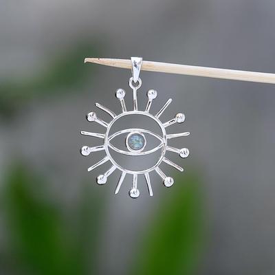 Labradorite Gemstone Evil Eye Sun Pendant 925 Sterling Silver Handmade Jewelry Unisex Pendant
