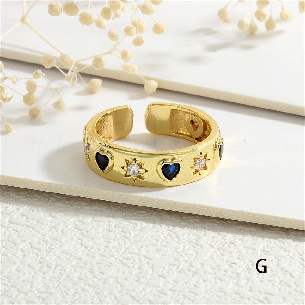 Heart and Star Zircon Open Ring: Chic European-American Luxury Women's Style