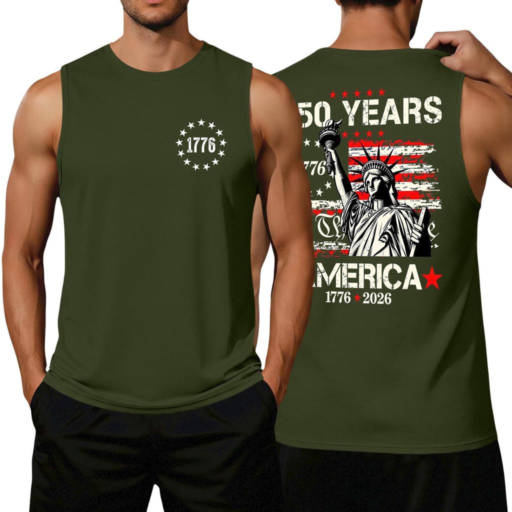 Men's Loose Fit Sleeveless Tank Top Casual Flag Print Graphic Tee WE THE PEOPLE 250 Years Commemorative Design Summer Shirt