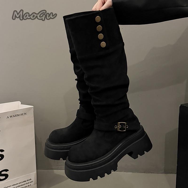 

Fashion Autumn Winter Footwear Height Increase Women Knee-High Boots Fashion Slip on Long Botas De Mujer Size 35-39 Botas Largas Mujer 39 чёрный
