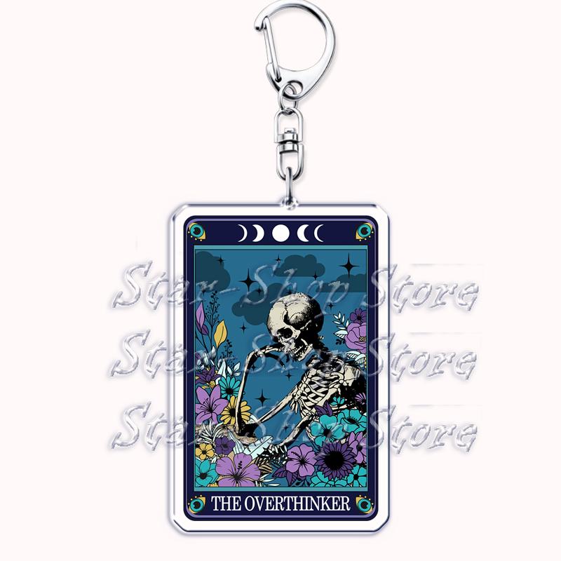 Popular Culture Halloween Tarot Card Keychains for Accessories Moon Luna Death Keyring Jewelry Fans Lovers Friends Reader Gifts