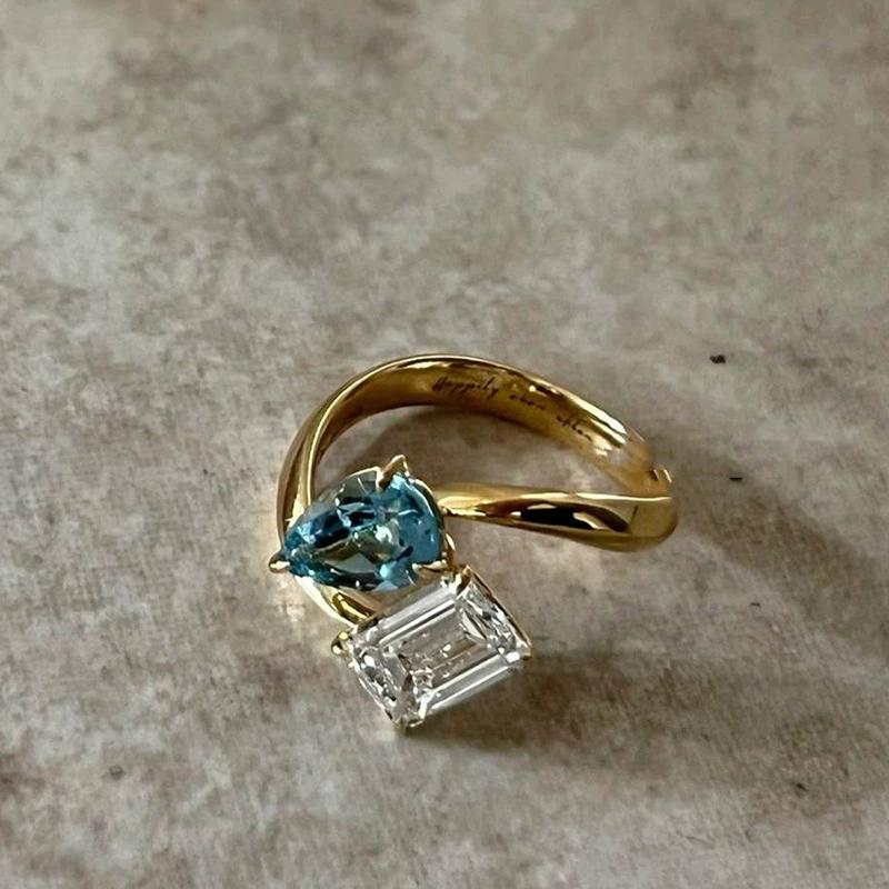 

Unique Geometric Blue Zircon Adjustable Finger Rings For Women Fashion New Jewelry Gift Party Holiday anillos mujer resizable