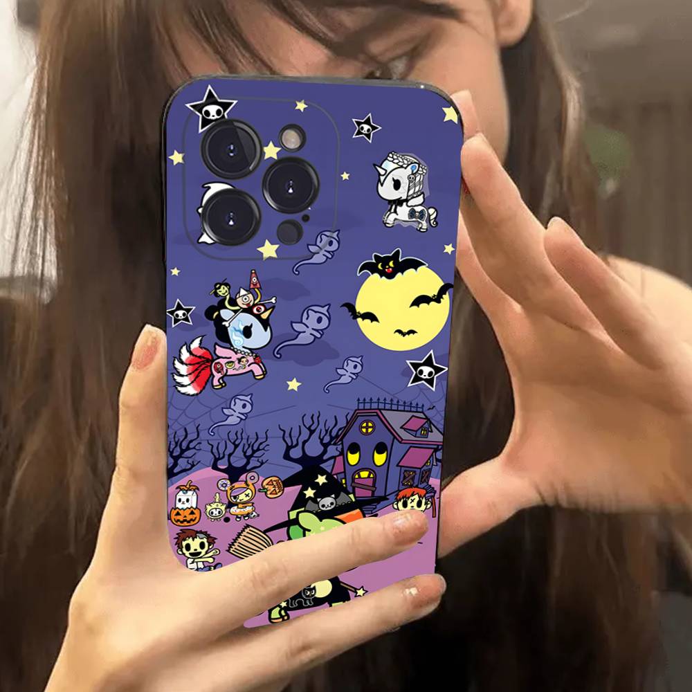 Character T-tokidoki Phone Case For Iphone 17 16 15 14 13 12 11 Pro Max Plus Black Shell Cover Case