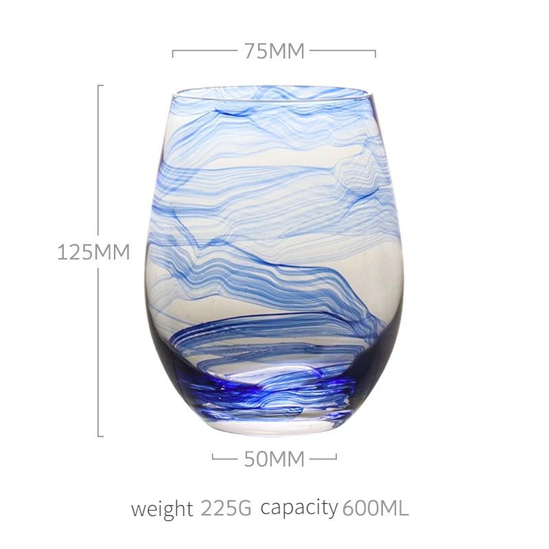 

600ml Nordic Style Smoothie Snow Cup Blue Water Grain Big Belly Cup Egg Shaped Juice Glass Water Mousse Egg Cup Glassware 600ml