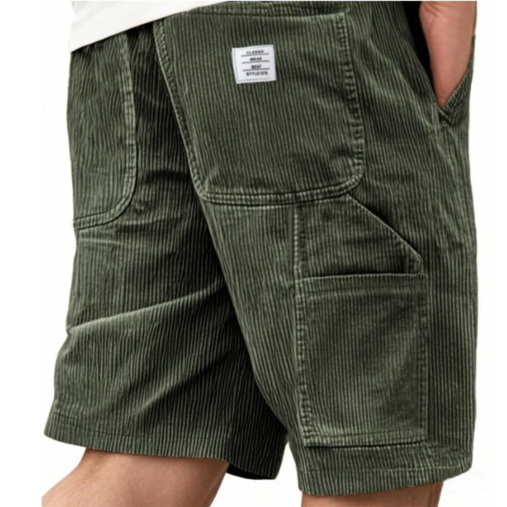 Herren Vintage Cord Cargoshorts, Modische Mehrzwecktaschen Gesticktes Etikett Lässige Kurzhosen