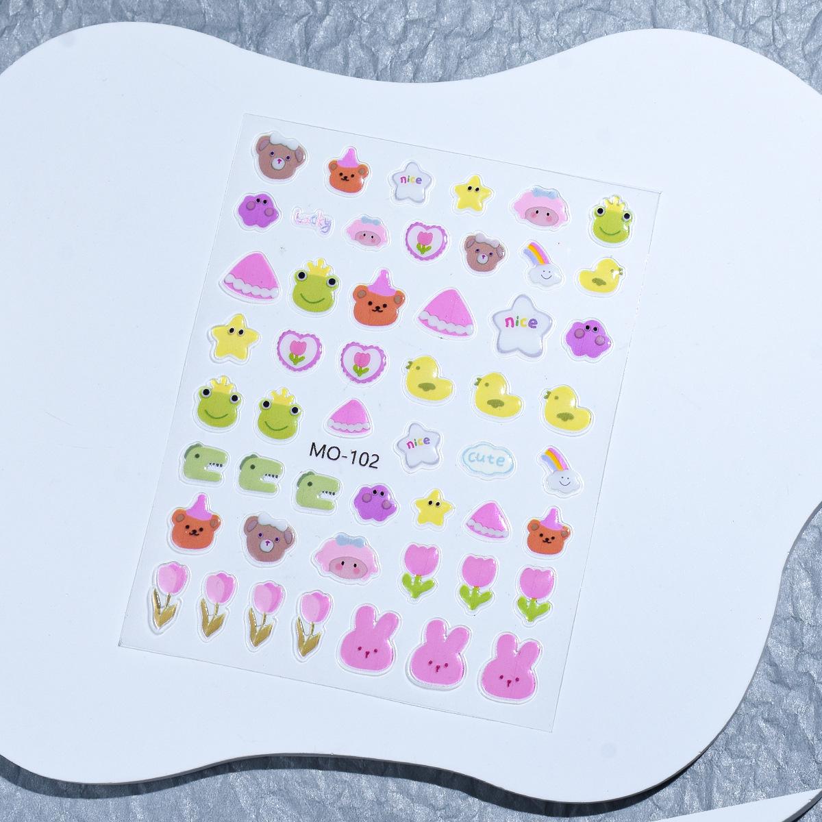 Colorful Jelly Bear & Rabbit Nail Stickers - Cute, Funny, Fresh Embossed Cartoon Decals for Summer Nails