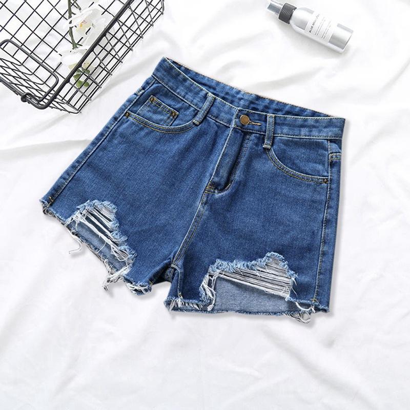 Women Hole Denim Shorts Crimping High Waist Wide leg Slim Summer Jeans Shorts Girls Sexy Pants