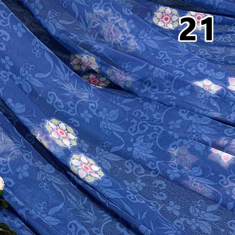 50x150cm Green Chiffon Fabric with Flower Print for DIY Ancient Style Hanfu Dress Shirts Doll Sewing Summer Organza Tulle