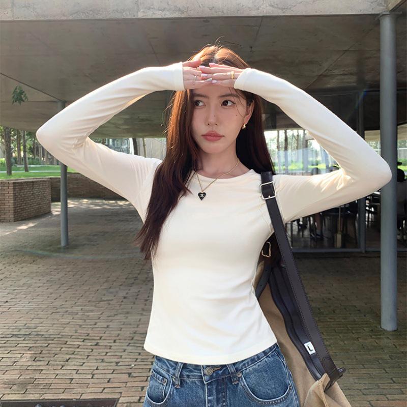 

Women s Gray Long Sleeve Slim Fit Round Neck Base Layer Top - Autumn Collection L (Weight 105-115 kg) білий