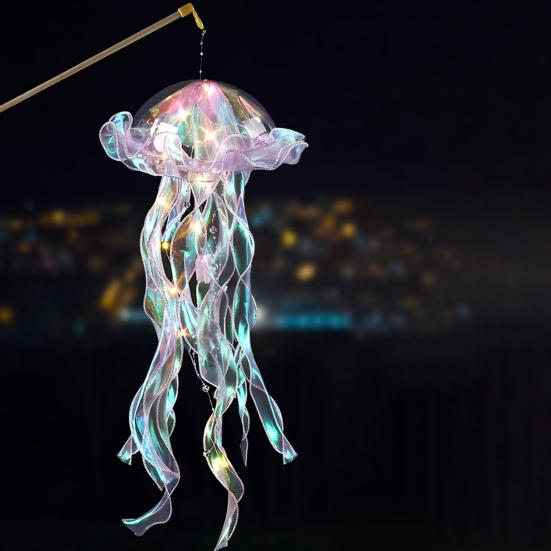 Bunte Quallenlampe mit langem Spitzenband Tragbare Quallenlaterne mit Griff LED-Nachtlicht Dekoration für Schlafzimmer Veranda Hochzeit