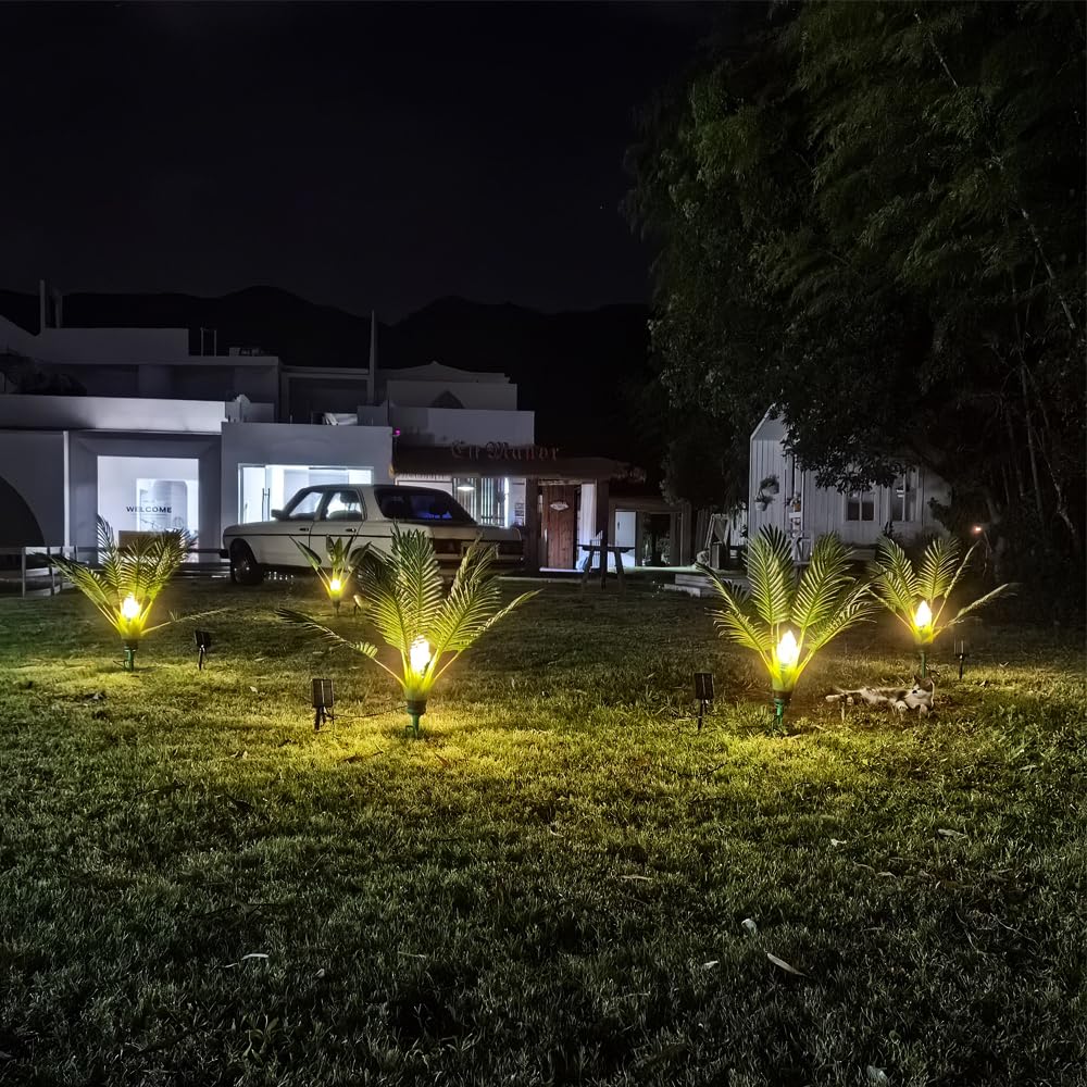 Set of 2 Solar Street Palm Tree Outdoor Garden Recessed Automatic Night Lighting with 8 Modes for Landscape Christmas Decoration Tree Lights, Lights,