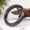 Natural Black Qinghua Jade Bangle, Ink Wash Painting Style Chinese Jade Bracelet, Traditional Calligraphy Art Cuff for Women