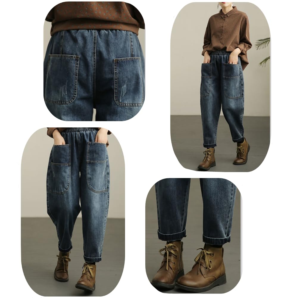 ZOEMAKE Denim Loose Gaucho Sarouel Mom Elastic Plus Sizes Women's Wide-Leg Pants, Fit, 9/10 Length, Slimming, Pants, Pants, Pants, Waist, Casual,