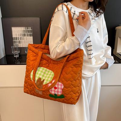 Korean Version of Padded Shoulder Bag, Cute and Sweet Summer New Large-capacity Tote Bag, Zipper Model, Embroidered Plaid.