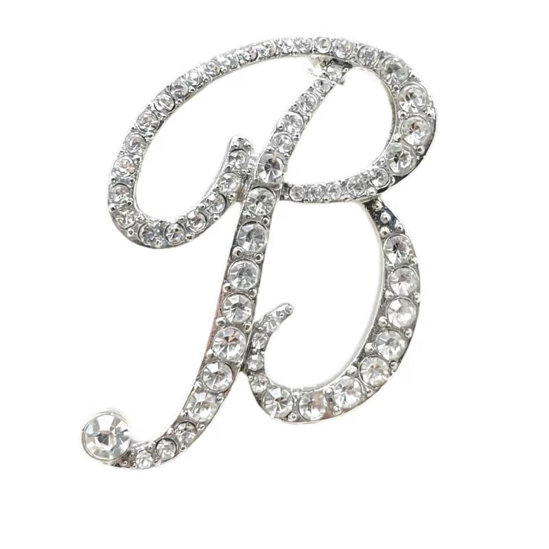 Fashion Alphabet Letter Brooch Pin Full Crystal Rhinestone Encrusted Minimalist Clothing Accessory For Women