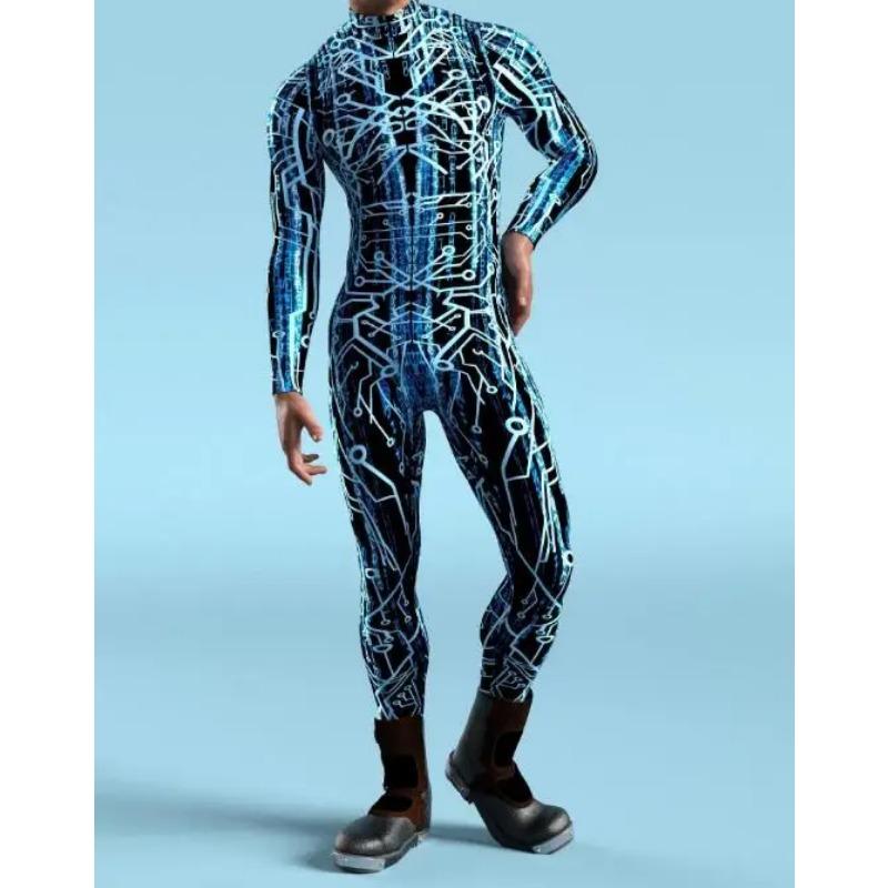 Cool CyberPunk Mechanical Armour Jumpsuit Punk Cosplay Bodysuit Steampunk Costume Halloween Party Shows Men Women Zentai Suit