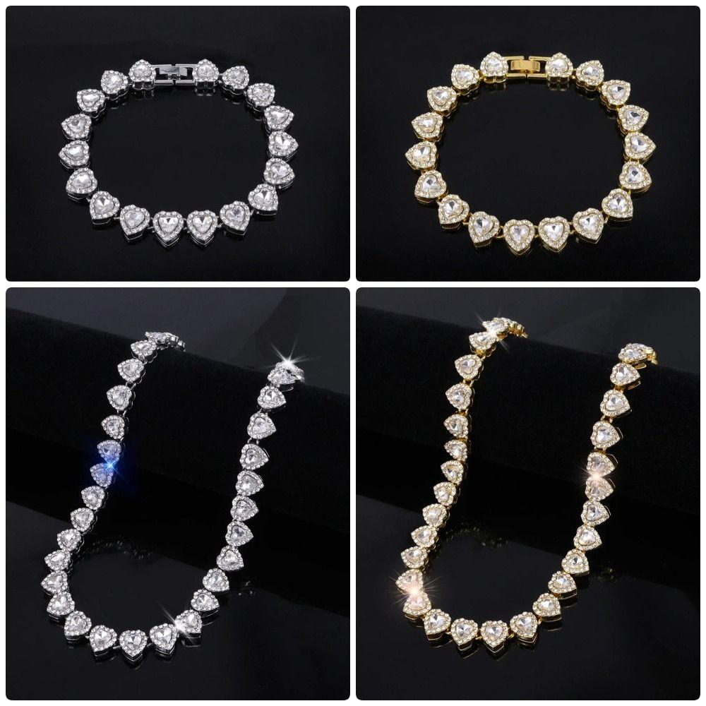 1Pcs Heart-shaped Rhinestone Necklace Shiny Heart Rock Party Jewelry New Chain Bracelet
