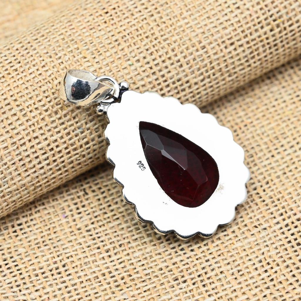 Red Garnet Natural Gemstone Jewelry Handmade Pendent 925 Solid Sterling Silver Gift For Her