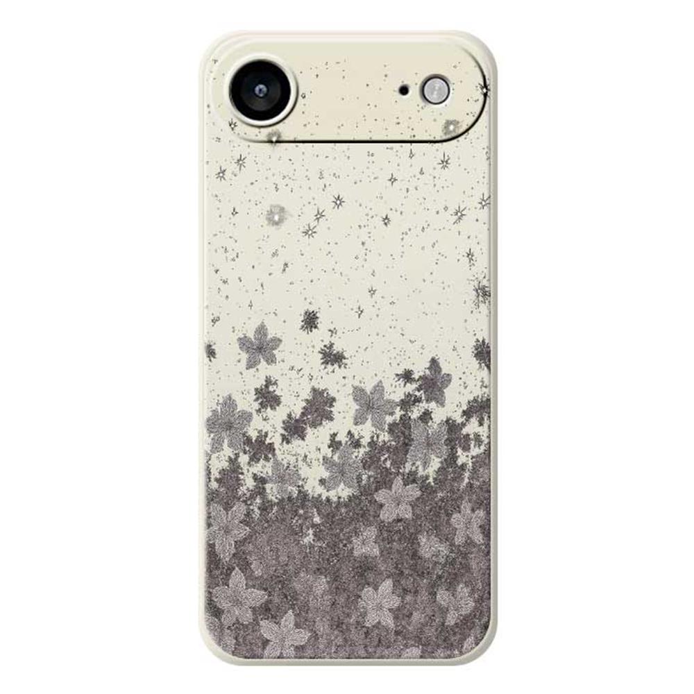 For iPhone 17 Air Case Grey Flowers Pattern Printing Straight Edge TPU Phone Back Cover