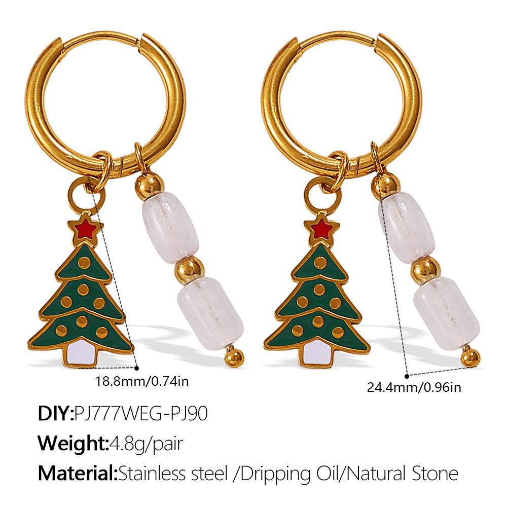 Stainless Steel Cartoon Christmas Tree & Elk Ear Cuff Earrings
