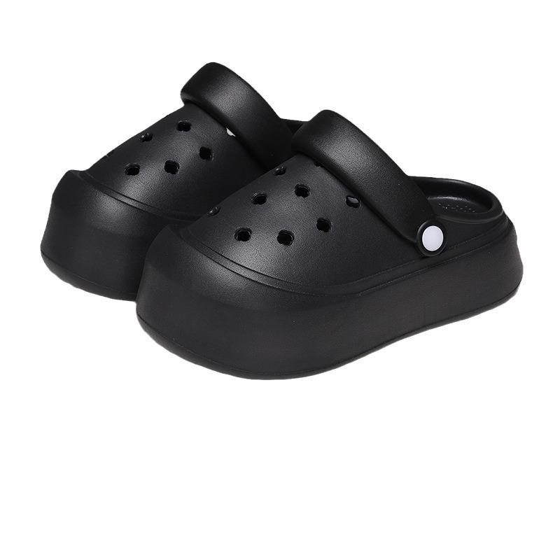 2025 new hole shoes heightened thick-soled non-slip breathable cool slippers fashionable bag head slippers women