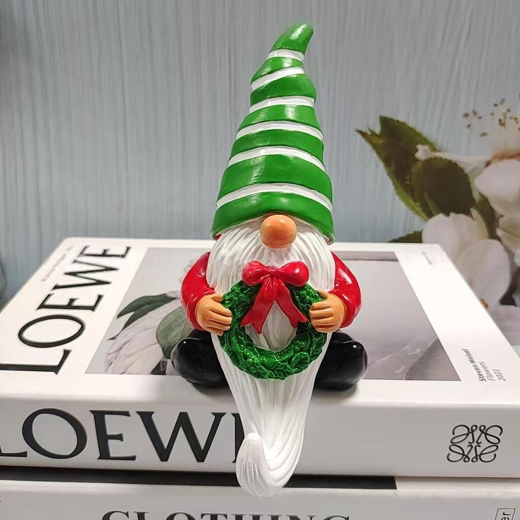 Creative Resin Christmas Gnome Ornament with White Beard for Desktop Decoration