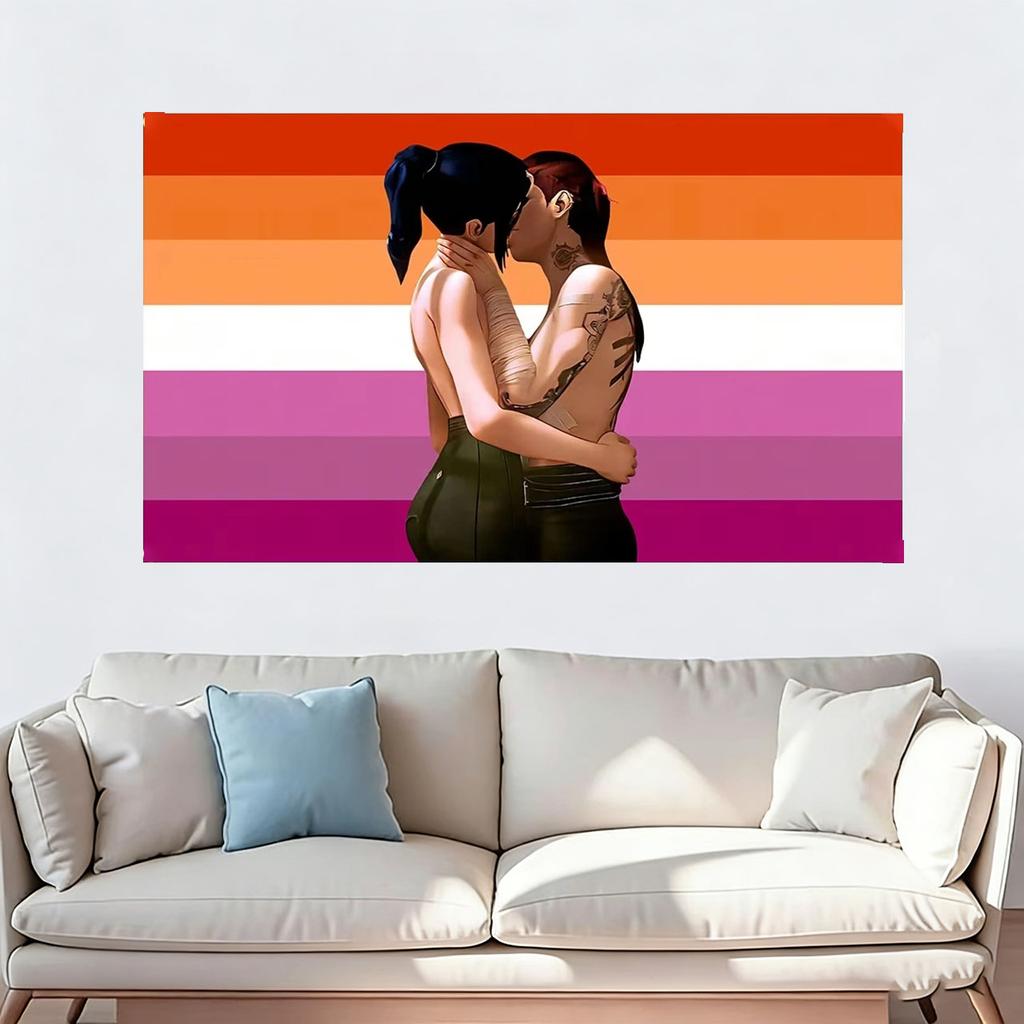 Arcane Caitlyn Pink Rainbow Tapestry Banner - Flat Print Wall Hanging Art for College Dorm & Man Cave Decor