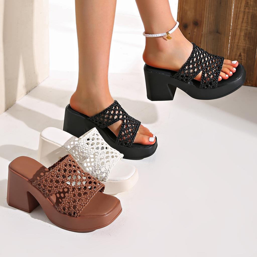 Fashion Women Open Toe Sandals Platform Elegant Slippers Summer Fashion Popular Comfort High Square Heel Casual Sandals Zapatos De Mujer