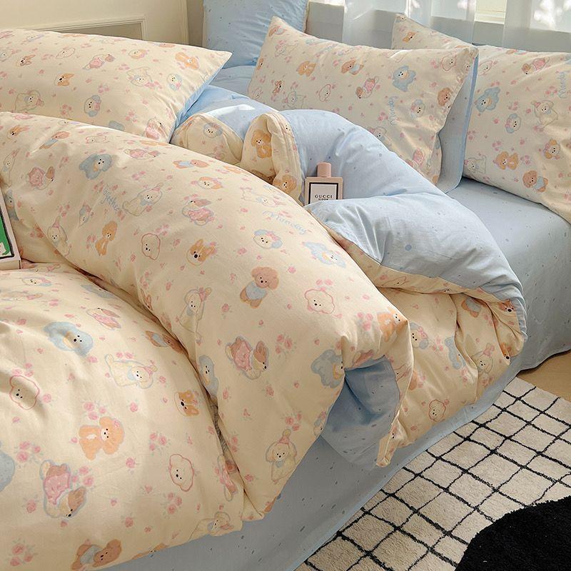 

Cute Rabbit Bedding Set Ins Single Queen Size Duvet Cover No Filler Flat Sheet Pillowcase Kids Adult Home Hotel Bed Linens Flat Bed Sheet&Twin 3pcs for 1m bed