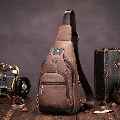 Genuine Leather Crossbody Bag for Men, Cowhide Color-matched Men's Front Crossbody Bag