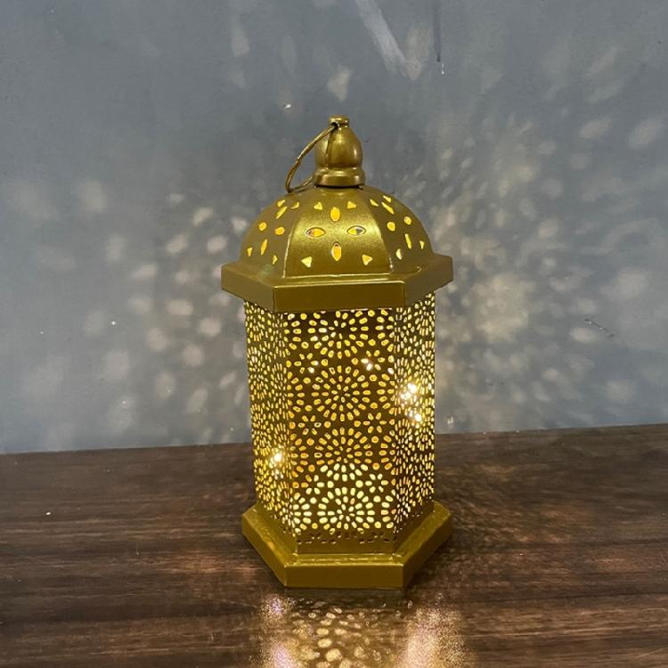 Middle East Arab Metal Vintage Hanging Lamp Hollowed Iron LED Lanterns Battery Operated Home Table Centerpieces Decors