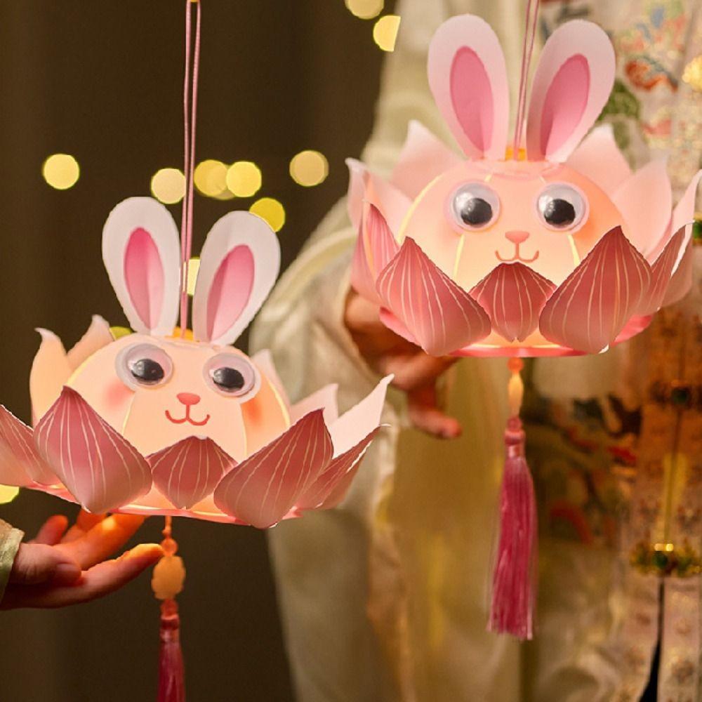 Handmade Mid-Autumn Festival Lantern DIY Glowing Light-Up Bunny Lantern  Hanfu Accessories