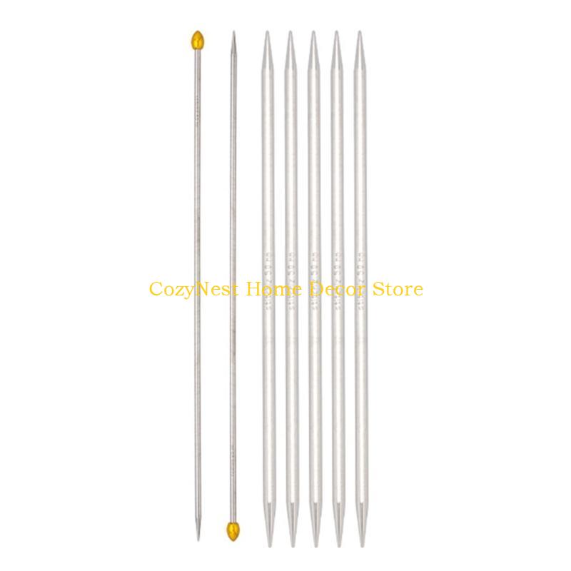 92MF 7Pcs Stainless Steel Knitting Needle Set Double Pointed Head Knitting Needle Single Pointed Knitting Needle for Beginner