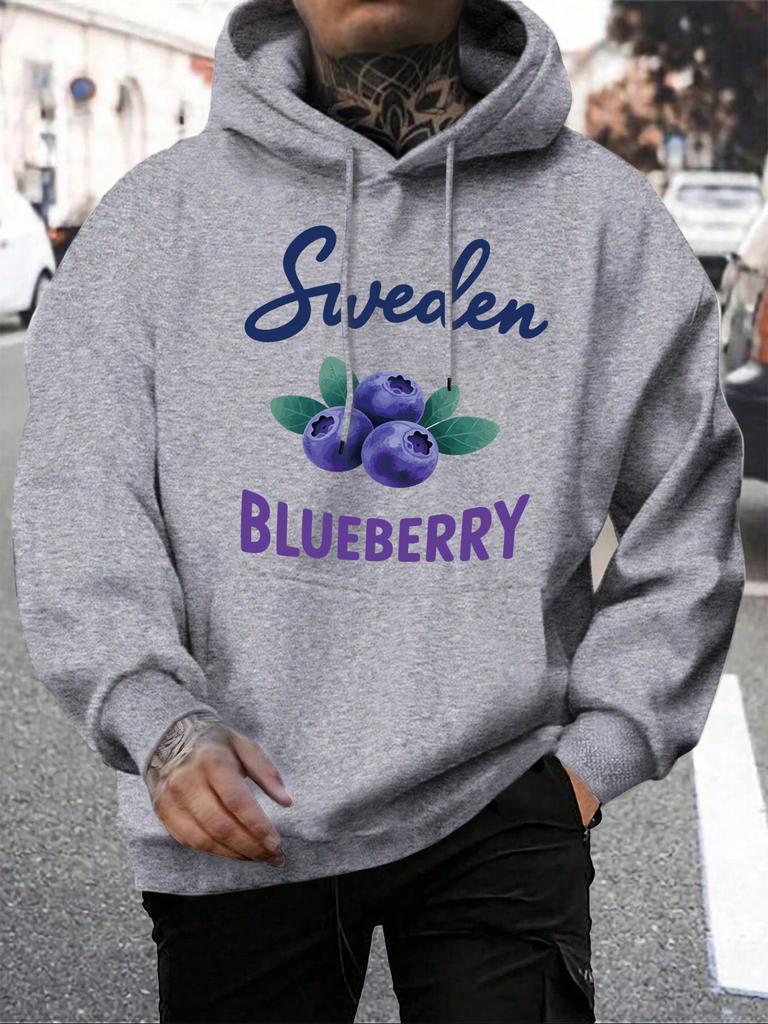 Sweden Blueberry Fresh Fruit Printing Men Hoodie Casual Multicolor Hoody Vintage Pocket Hoodies Comfortable Fleece Man Clothing