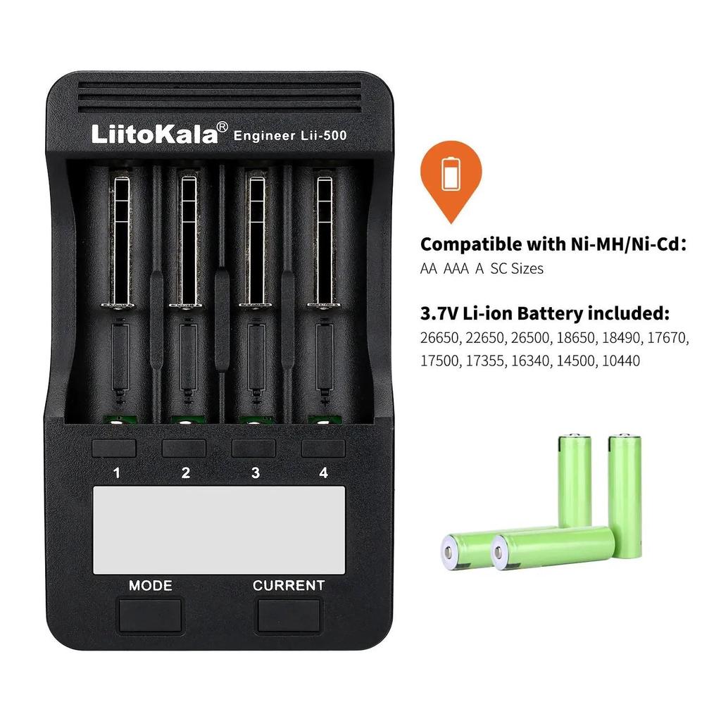 LiitoKala Can Detect Capacity Lii-500 LCD  3.7V 18650 18350 18500 16340 10440 14500 26650 1.2V AA AAA NiMH Lithium Battery Charger