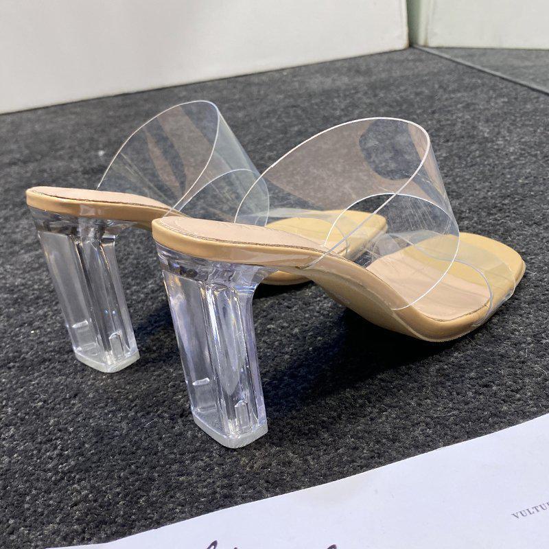 2024 Summer Women's Open-Toe Transparent Thick Heel PVC Sandals
