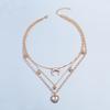 Multi Layer Gold Color Metal Necklace Vintage Love Heart Crystal Necklace Alloy Moon & Crystal Necklace for Women and Girls