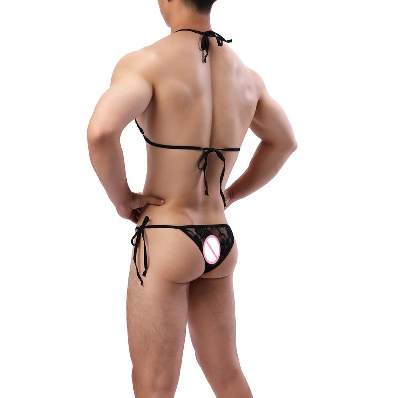 Sexy Lace Adjustable Bra Thong Hollow Sides Open See-Through Crossdressing Set Hot Sex Panties Bdsm Fetish Sissy Erotic Lingerie