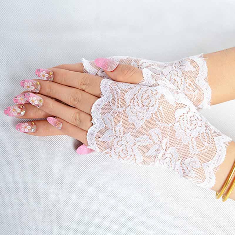 Elegante Damen Abend Braut Hochzeit Party Spitze Fingerlose Handschuhe Fäustlinge