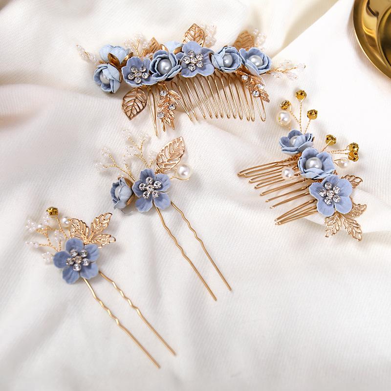 Braut Künstliche Blume Perlen Seitenkamm für Haar Frauen Bräute Hochzeit Festzug Tiara Kopfschmuck Haarnadeln Haaraccessoires Schmuck