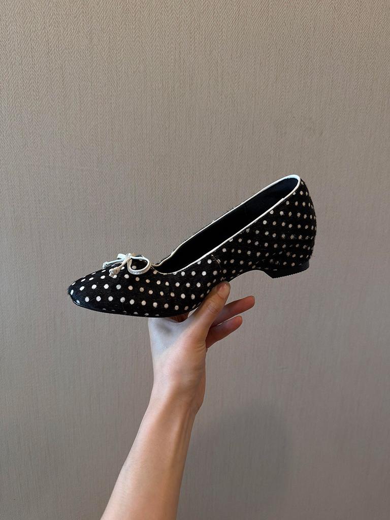 Huge Look! Super Soft Sheepskin Is Not Tired of Single Shoes, Retro Red Round Head Bow, Light Mouth Inner Height-increasing Ballet Shoes