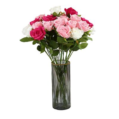 Künstliche Rosenblume Realistisch Langer Stiel Faux Seidenrose Bouquet für Valentinstag Zuhause Hochzeit Party Mittelstück Blumenarrangement