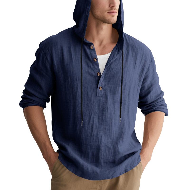 Herren Langarm-Leinenhemden, Kapuzen-Freizeit-T-Shirts und Sweatshirts in lockerem Schnitt