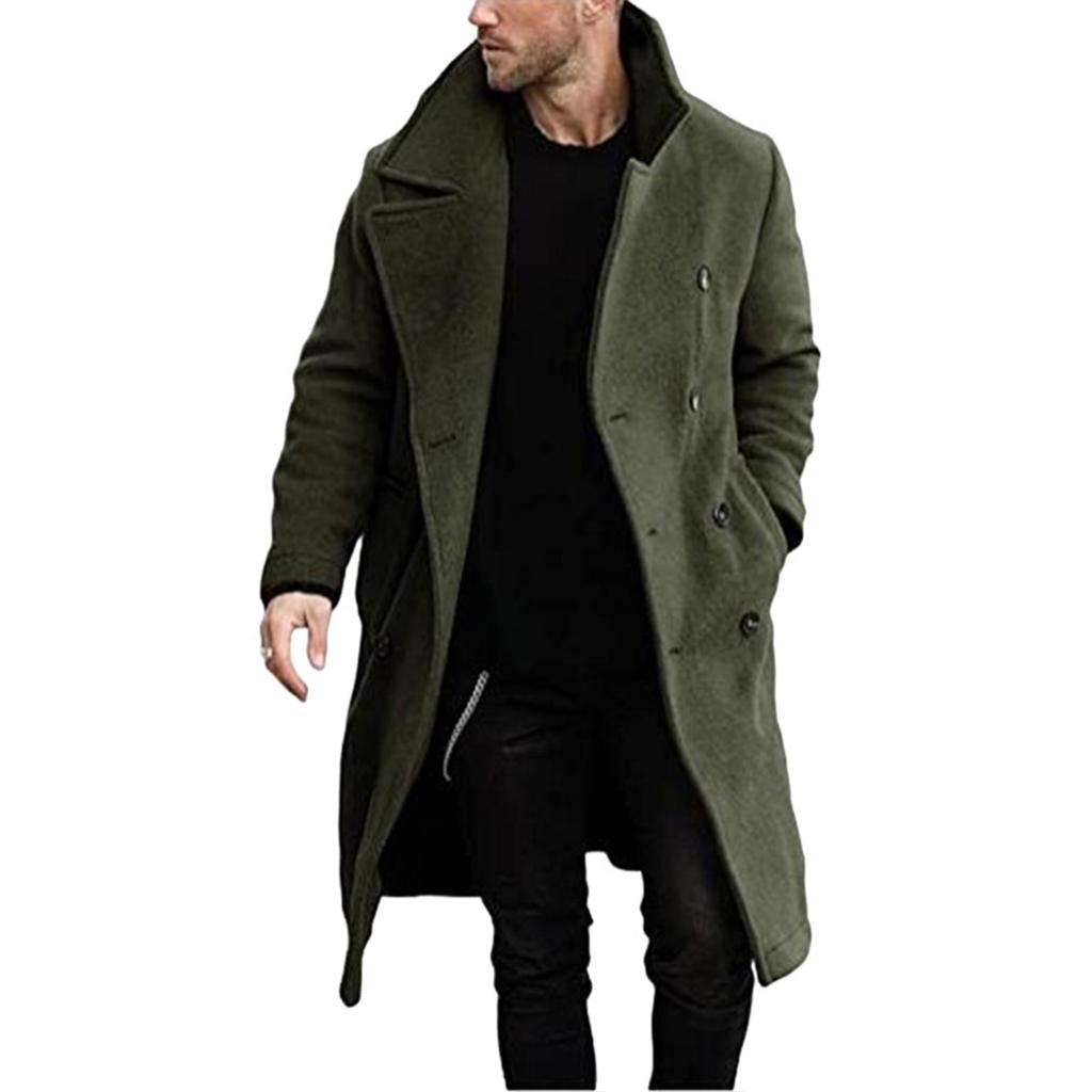 Men's Solid Color Splicing Button Pocket Work Jacket Men's Casual Long Coat