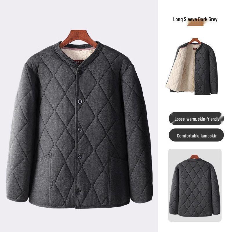 

Men’s Thickened Lamb Wool Padded Jacket - Warm Winter Coat for Mid-Aged & Elderly 3XL (recommended 70kg-80kg)