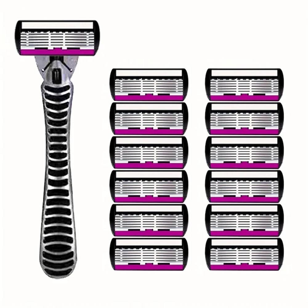 6pcs -layer Classic Razor, Razor Set, Stainless Steel Blade, Manual Safety Razor, Reusable Blade, Silicone Anti-skid Layer
